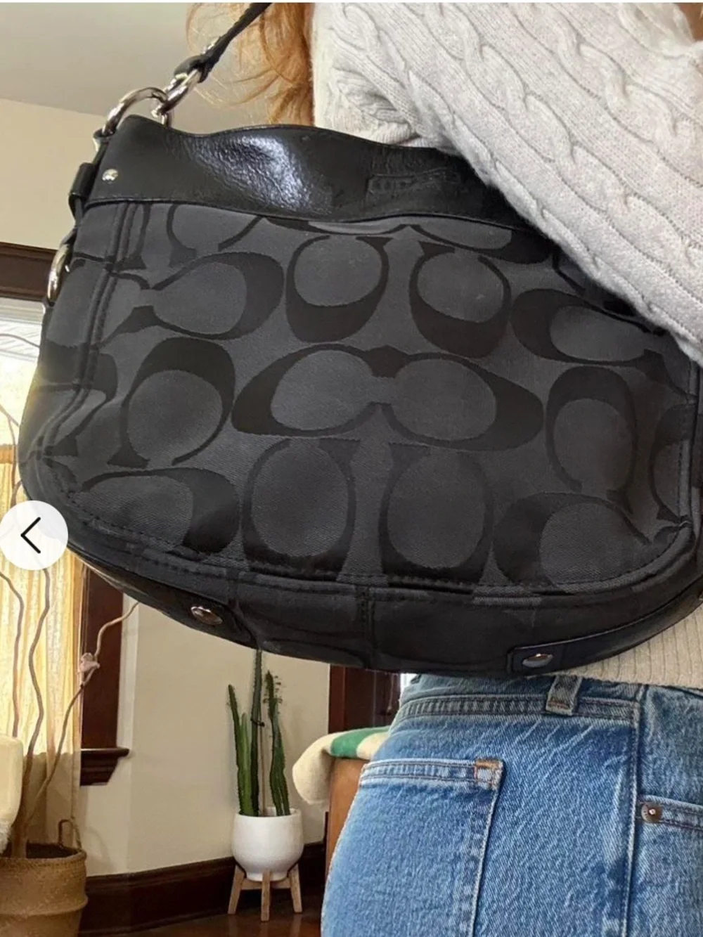 Coach Zoe Signature Hobo / Shoulder Bag in Black & Grey Signature Canvas -12657